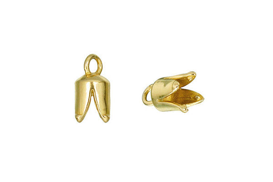 Brass Round Pronged Cord Ends, 12.0x5.0mm