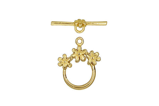 Brass Three Flower Toggle Clasp, 21.0mm