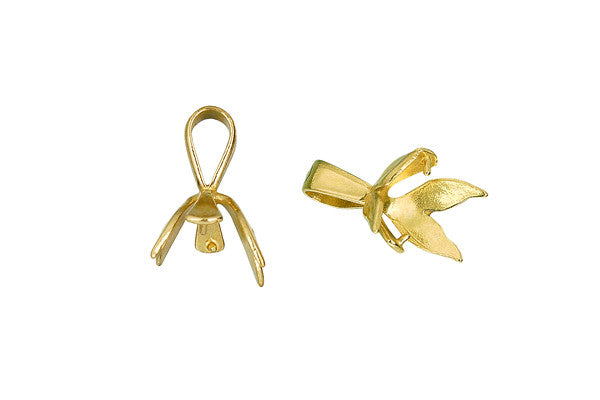 Brass Two Sided Leaf Pinch Bail, 15.0x3.5mm