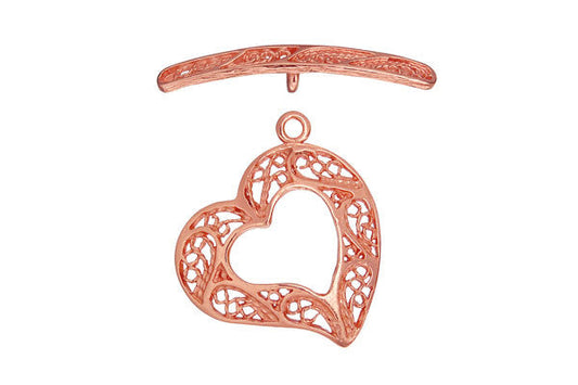 Copper Heart Filigree Toggle Clasp, 22.5mm