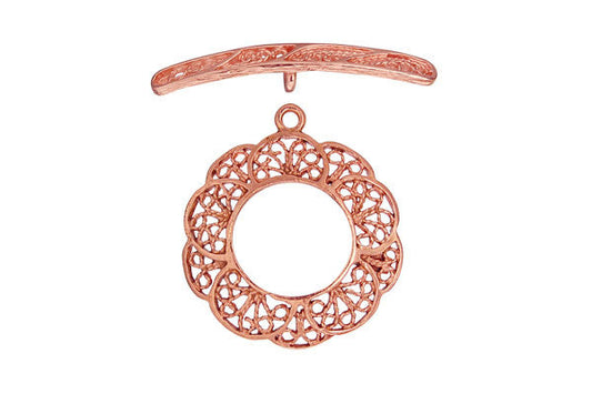 Copper Round Filigree Toggle Clasp, 23.0mm