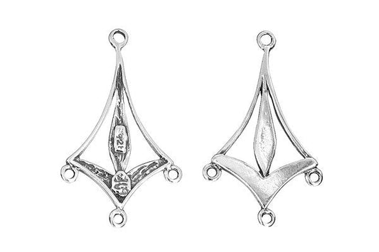 Sterling Silver Kite Connector with 3 loops, 28.0x17.0mm