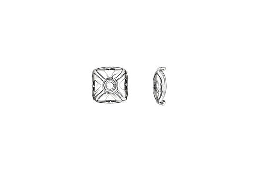 Sterling Silver Open Heart Square Bead Cap, 8.5mm