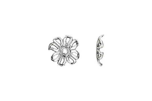 Sterling Silver Open Leaf Square Bead Cap, 12.0mm