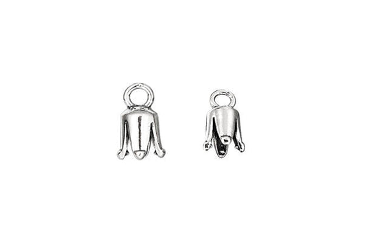 Sterling Silver Round Pronged Cord Ends, 11.5x5.5mm