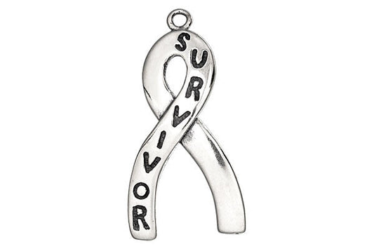 Sterling Silver Survivor Ribbon Charm, 32.0x19.0mm