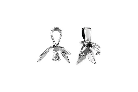 Sterling Silver Two Sided Leaf Pinch Bail, 16.0x3.5mm