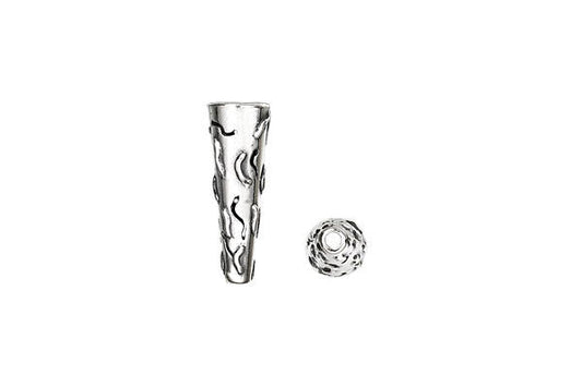 Sterling Silver Wavy Lines Cone, 20.0x7.0mm, Jewelry Making Supplies