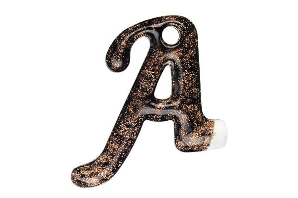 Handmade Lampwork Art Glass Foil Pendant Alphabet A (Black)