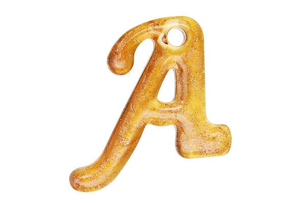 Murano Foil Glass Alphabet A Pendant, 44x54mm, 1 Piece, Pendant for Jewelry Making