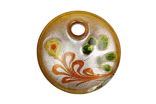 Murano Foil Glass Coin Pendant, 44x44mm, 1 Piece, Pendant for Jewelry Making