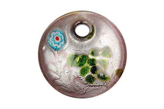 Murano Foil Glass Coin Pendant, 44x44mm, 1 Piece, Pendant for Jewelry Making