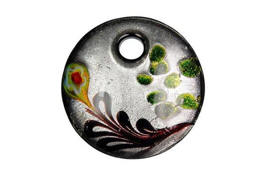 Murano Foil Glass Coin Pendant, 44x44mm, 1 Piece, Pendant for Jewelry Making