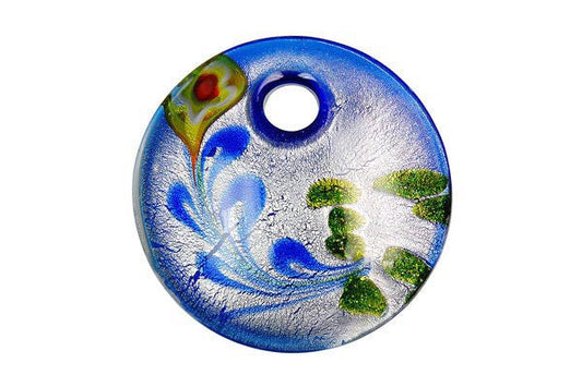 Murano Foil Glass Coin Pendant, 44x44mm, 1 Piece, Pendant for Jewelry Making