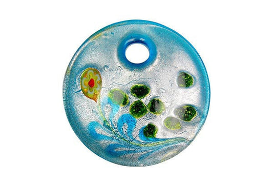 Murano Foil Glass Coin Pendant, 44x44mm, 1 Piece, Pendant for Jewelry Making