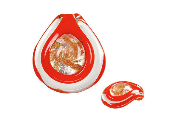 Handmade Lampwork Art Glass Foil Pendant Coin Eye (O-102)