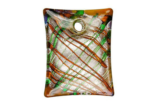 Murano Foil Glass Flat Rectangle Pendant, 33x44mm, 1 Piece, Pendant for Jewelry Making