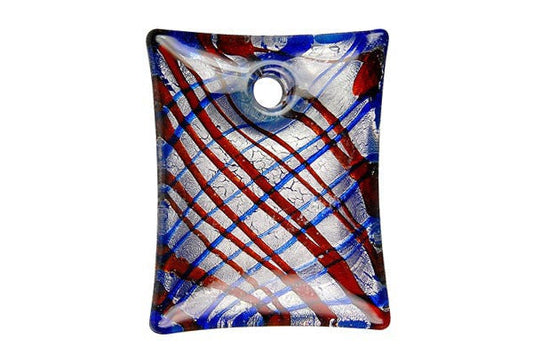 Murano Foil Glass Flat Rectangle Pendant, 33x44mm, 1 Piece, Pendant for Jewelry Making