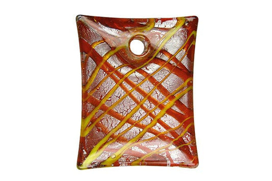 Murano Foil Glass Flat Rectangle Pendant, 33x44mm, 1 Piece, Pendant for Jewelry Making
