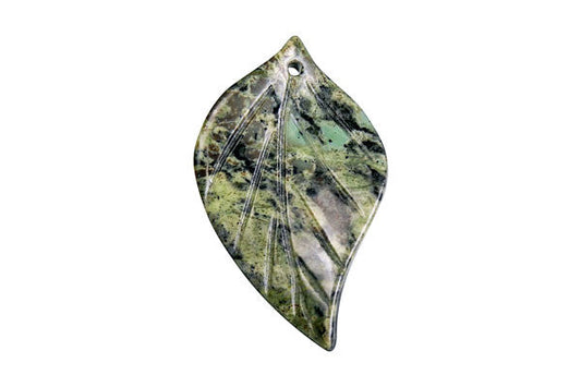 Green Zebra Twisted Leaf Pendant, 25x45mm, 1 Piece, Pendant for Jewelry Making