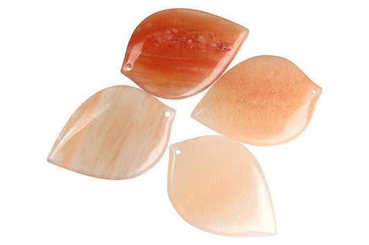 Peach Aventurine Heart Leaf Pendant, 30x45mm, 1 Piece, Pendant for Jewelry Making