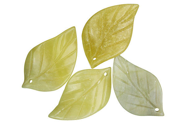 Olive "jade" Twisted Leaf Pendant, 25x45mm, 1 Piece, Pendant for Jewelry Making