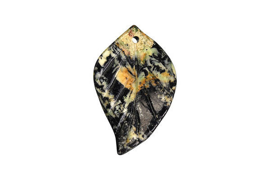 Fireworks Jasper Twisted Leaf Pendant, 25x45mm, 1 Piece, Pendant for Jewelry Making