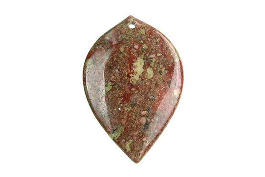 Unakite Heart Leaf Pendant, 30x45mm, 1 Piece, Jewelry Making Supplies