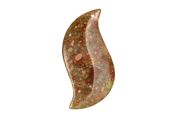 Unakite Leaf Pendant, 25x45mm, 1 Piece, Jewelry Making Supplies