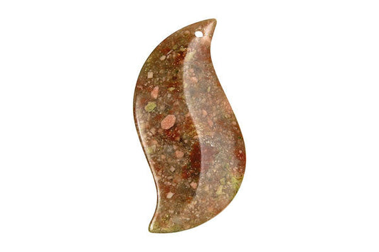 Unakite Leaf Pendant, 25x45mm, 1 Piece, Jewelry Making Supplies
