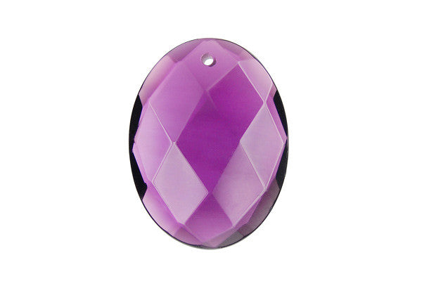 Amethyst Quartz Glass Flat Oval Faceted Pendant, 30x40mm, 1 Piece, Jewelry Making Supplies