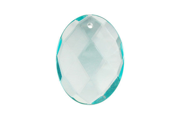 Aqua Quartz Glass Flat Oval Faceted Pendant, 30x40mm, 1 Piece, Jewelry Making Supplies