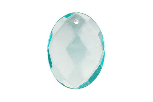 Aqua Quartz Flat Oval Faceted Pendant, 30x40mm, 1 Piece, Pendant for Jewelry Making