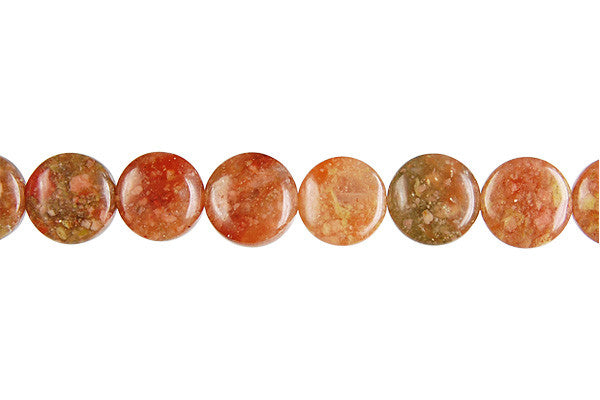 Unakite Beads - Coin - 12x12mm - 16-inch - unbranded beads for jewelry making