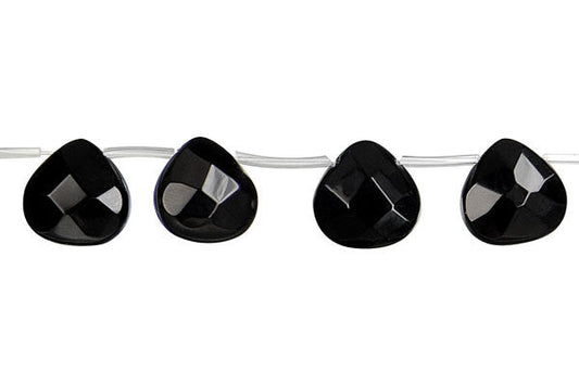Black Onyx Flat Heart Briolette Faceted Beads, 16-Inch Strand, Beads for Jewelry Making