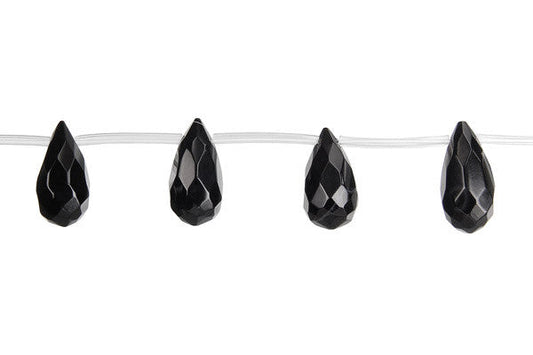 Black Onyx Thin Briolette Faceted Beads, 16-Inch Strand, Beads for Jewelry Making