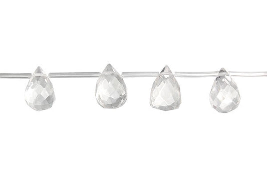 Clear Quartz (Rock Crystal) Briolette Faceted Beads, 16-Inch Strand, Jewelry Making Supplies