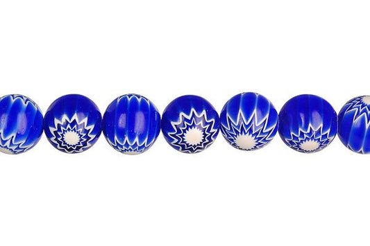 Chevron Glass Bead Round (Blue)