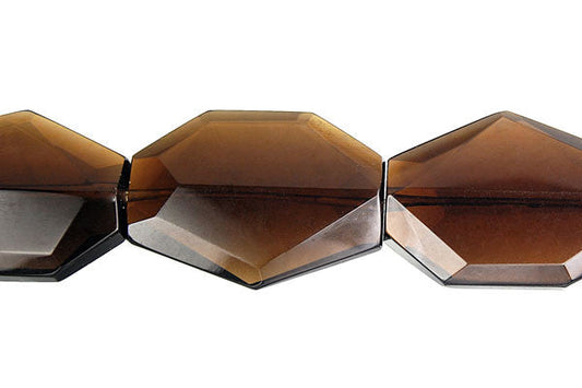Smoky Quartz Glass Slab Faceted Beads, 16-Inch Strand, Jewelry Making Supplies
