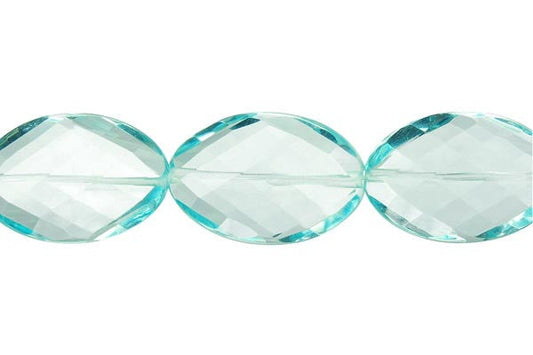 Aqua Quartz Twisted Faceted Flat Oval