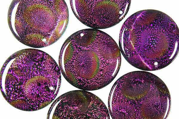 Purple Dichroic Glass Coin Pendant 30mm for jewelry making by GemDIY