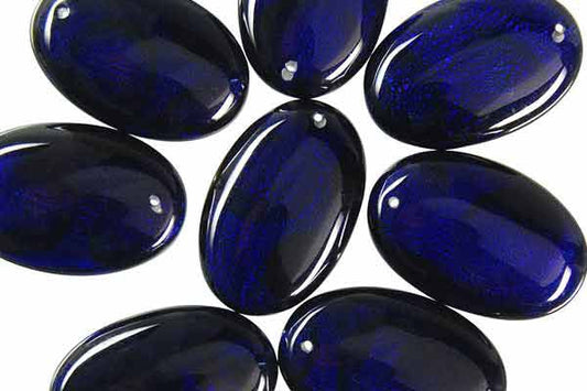 Dichroic Glass Flat Oval Blue Pendant, 20x30mm, 1 Piece, Pendant for Jewelry Making