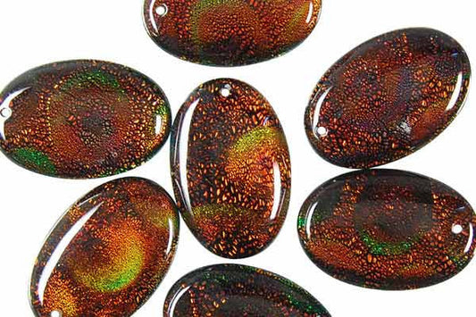Dichroic Glass Flat Oval Copper Pendant, 20x30mm, 1 Piece, Pendant for Jewelry Making