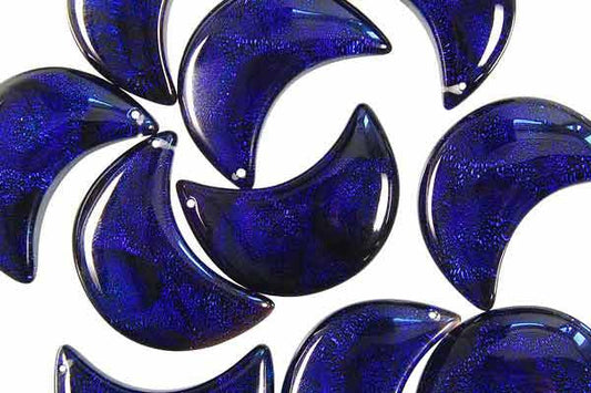 Dichroic Glass Moon Blue Pendant, 22x33mm, 1 Piece, Pendant for Jewelry Making