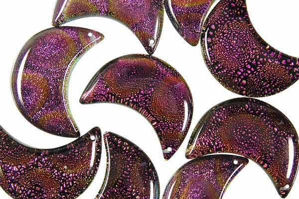 Purple Dichroic Glass Moon Pendant 33mm for jewelry making by GemDIY