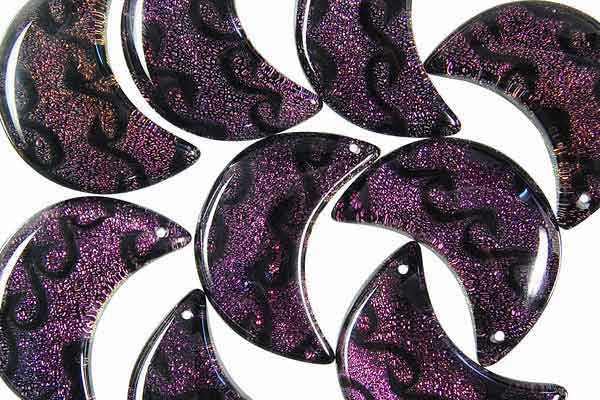 Purple Dichroic Glass Moon Pendant 33mm for jewelry making by GemDIY