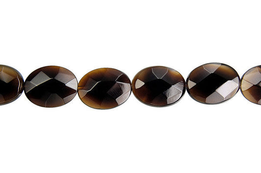 Black Onyx Faceted Flat Oval (Transparent) Beads