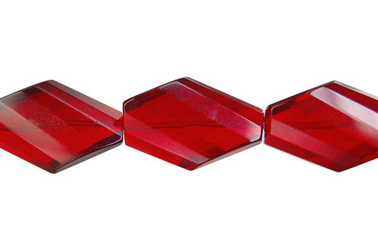 Ruby Quartz Glass Twisted Diamond Beads, 16-Inch Strand, Jewelry Making Supplies