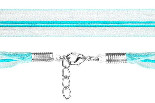 Organza Ribbon Necklace with 2 Waxed Cord, Aqua