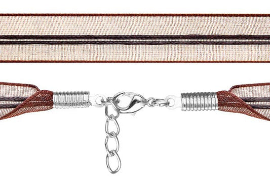 Organza Ribbon Necklace with 2 Waxed Cord, Brown